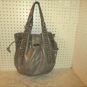 MICHAELS KORS ID CHAIN LEATHER SILVER LG HANDBAG